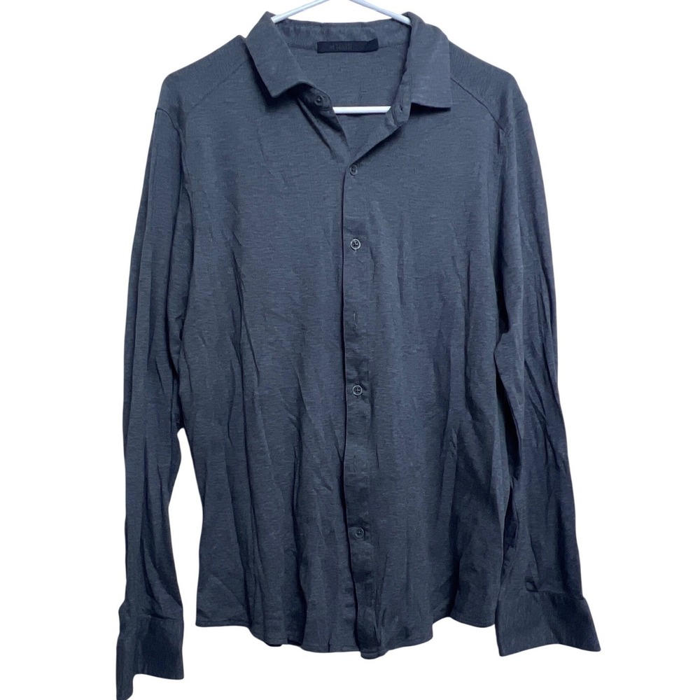 Raffi The Dylan Charcoal Grey Long Sleeve Button Down Shirt Mens L Cotton Staple